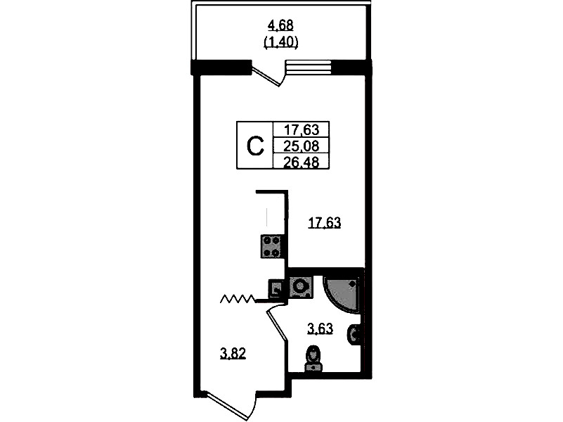 Квартира студия 26.48 м², 8/12 эт., ЖК «UP! Квартал Воронцовский»